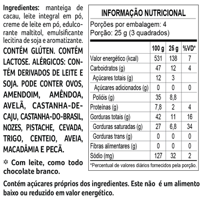 Tablete laCreme Branco Zero Adição de Açúcar 100g